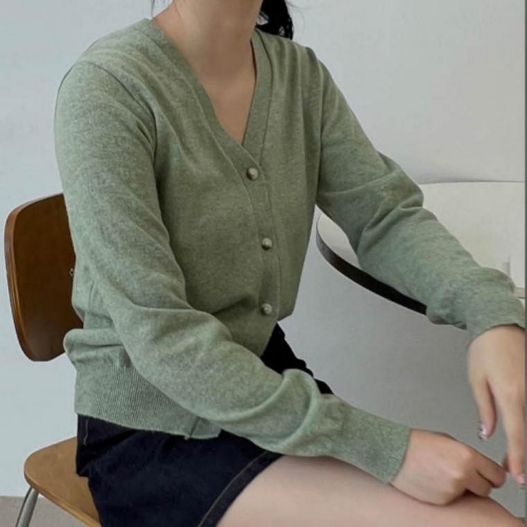 여성 멜란지 가디건 봄가을 캐시 니트 베이직 긴팔 브이넥 부드러운 프리미엄