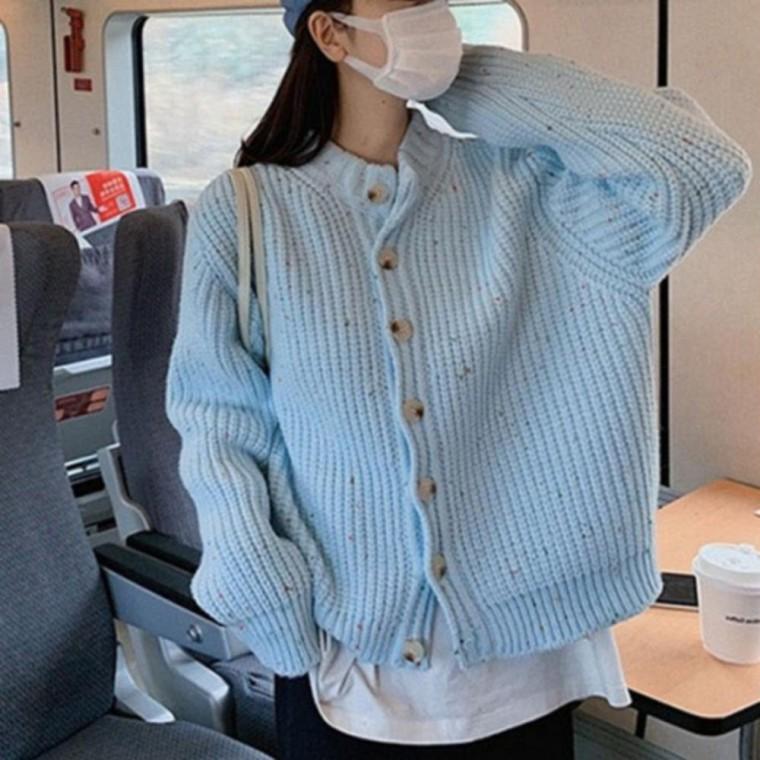 여성 도톰 라운드넥 니트 봄가을 데일리 긴팔 가디건 아우터 포근한 착용감