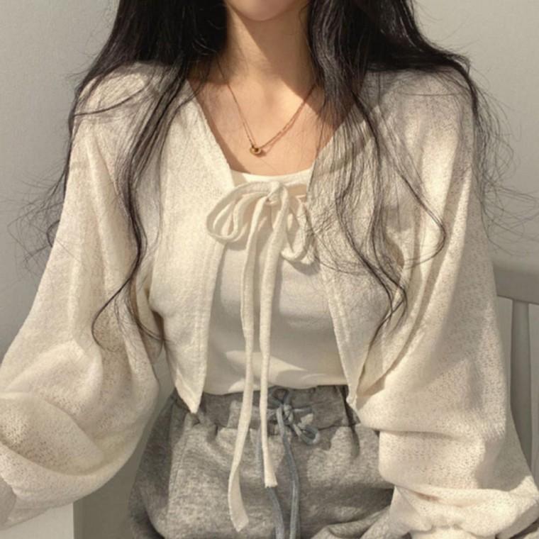 여성 스트링 크롭 가디건 봄가을 지그재그 패턴 볼레로 유행스타일 힙한 코디