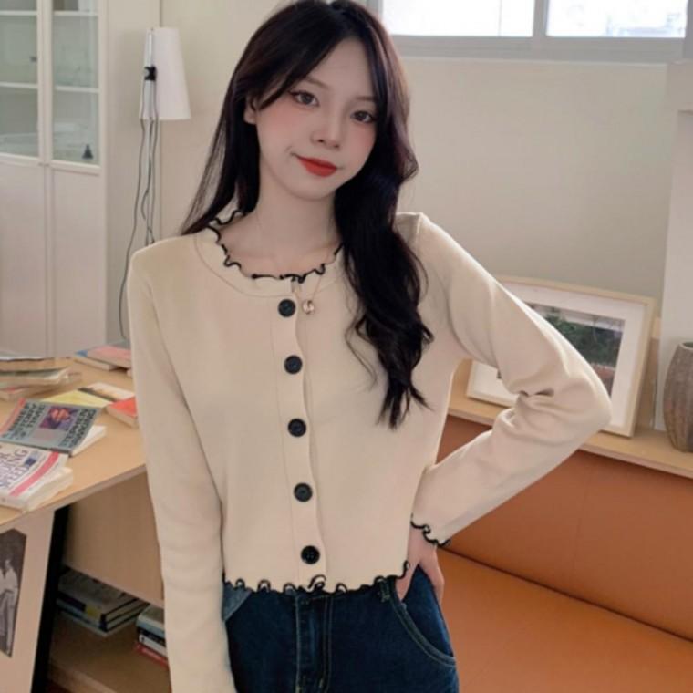 여성 프릴 가디건 봄가을 니트 캐주얼 이너 겸용 러블리한 포인트 간절기 아이템