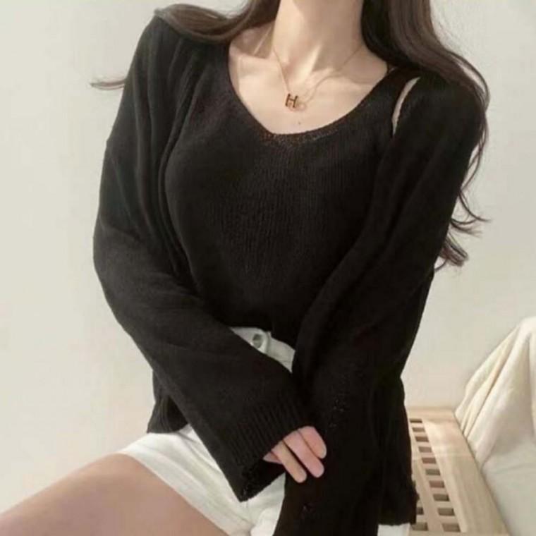 여성 가디건 세트 봄가을 크롭 나시 브이넥 투피스 트렌디한 간절기 코디룩