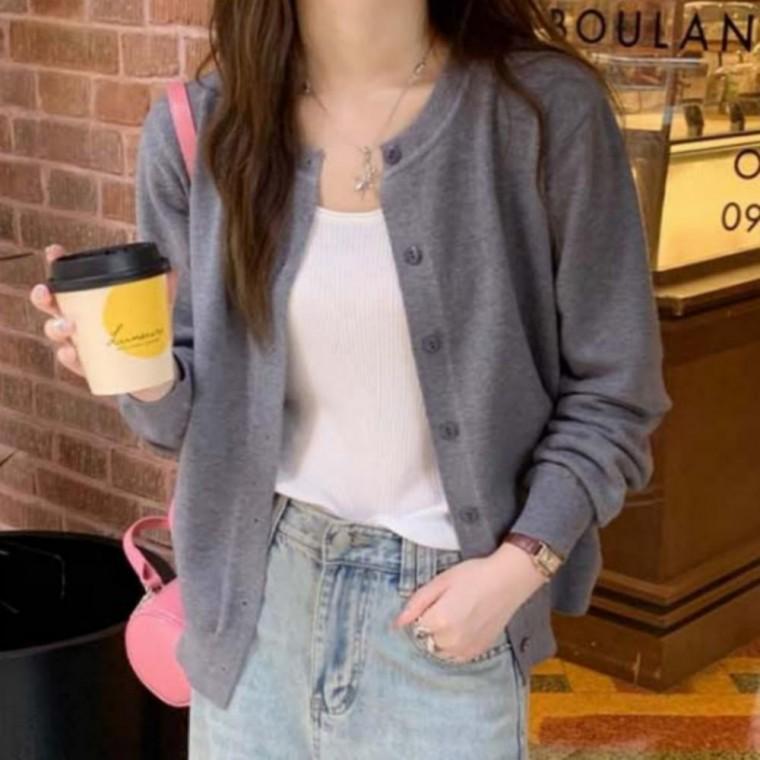 여성 소프트 가디건 봄가을 라운드넥 긴팔 간절기 심플 부드러운 감촉 아우터