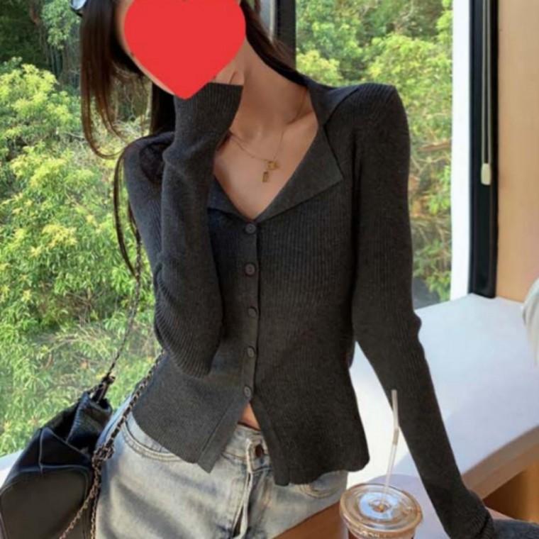 여성 카라 니트 가디건 봄가을 세로 골지 긴팔 간절기 아우터 슬림해 보이는 핏