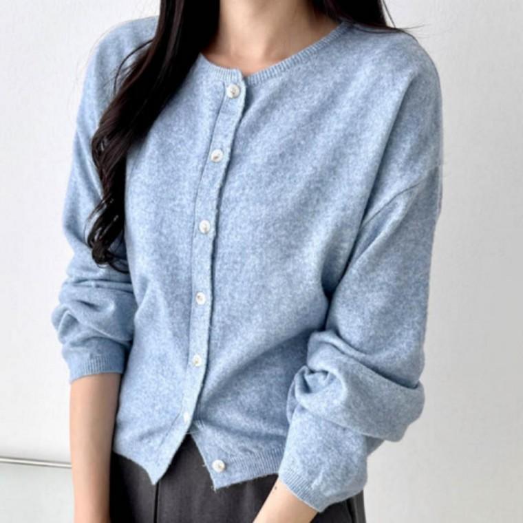 여성 라운드넥 가디건 봄가을 데일리 긴팔 베이직 아우터 깔끔한 핏 스타일링