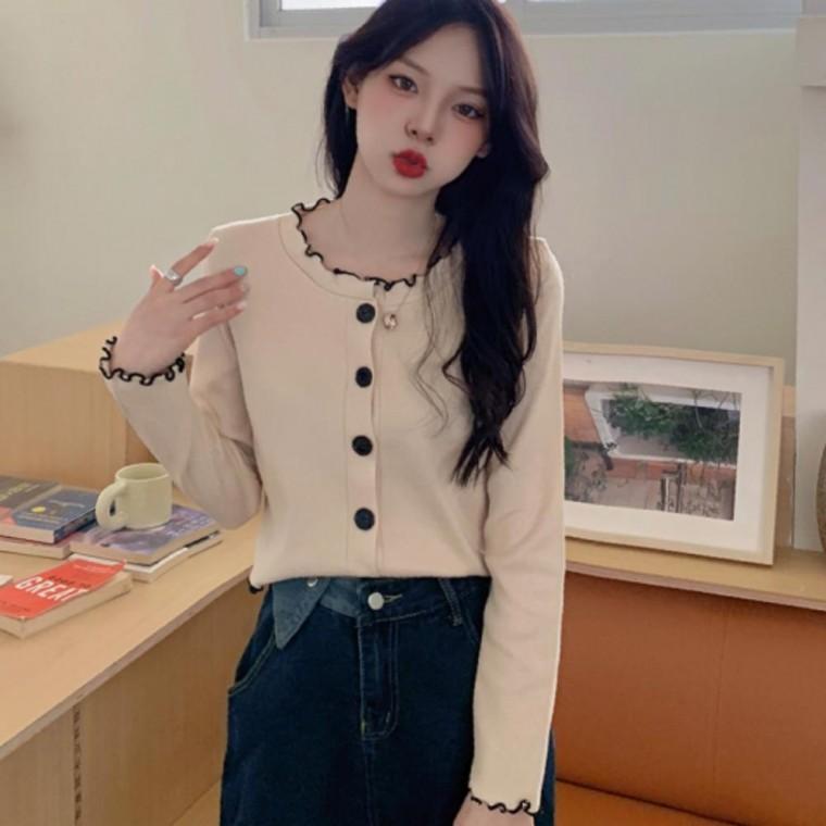 여성 프릴 니트 가디건 캐주얼 봄 가을 이너 상의 여성스러운 아우터 데일리 룩 스웨터