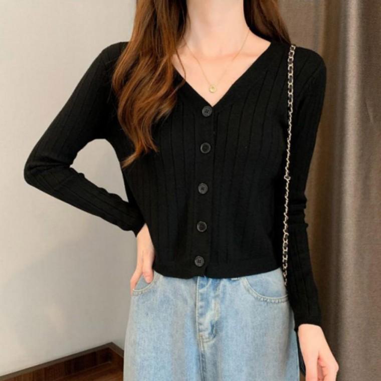 여성 세로 왕골지 슬림핏 브이넥 가디건 이너 상의 봄 가을 아우터 데일리 룩 골지 니트