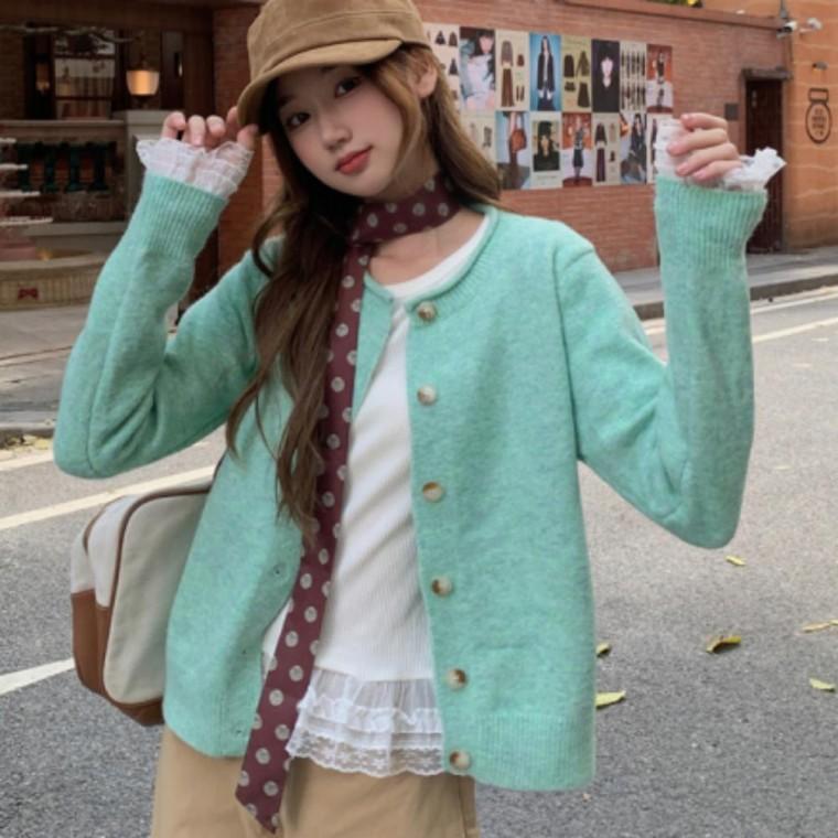 여성 돌돌이 라운드 니트 가디건 봄 가을 간절기 기본템 데일리 상의 스웨터 캐주얼 아우터