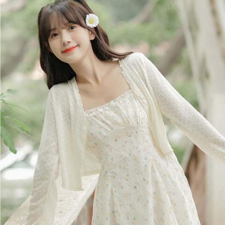 여성용 시스루 슬림 크롭 긴팔 가디건 봄 여름 가을 이너 상의 데일리 룩 얇은 니트 아우터