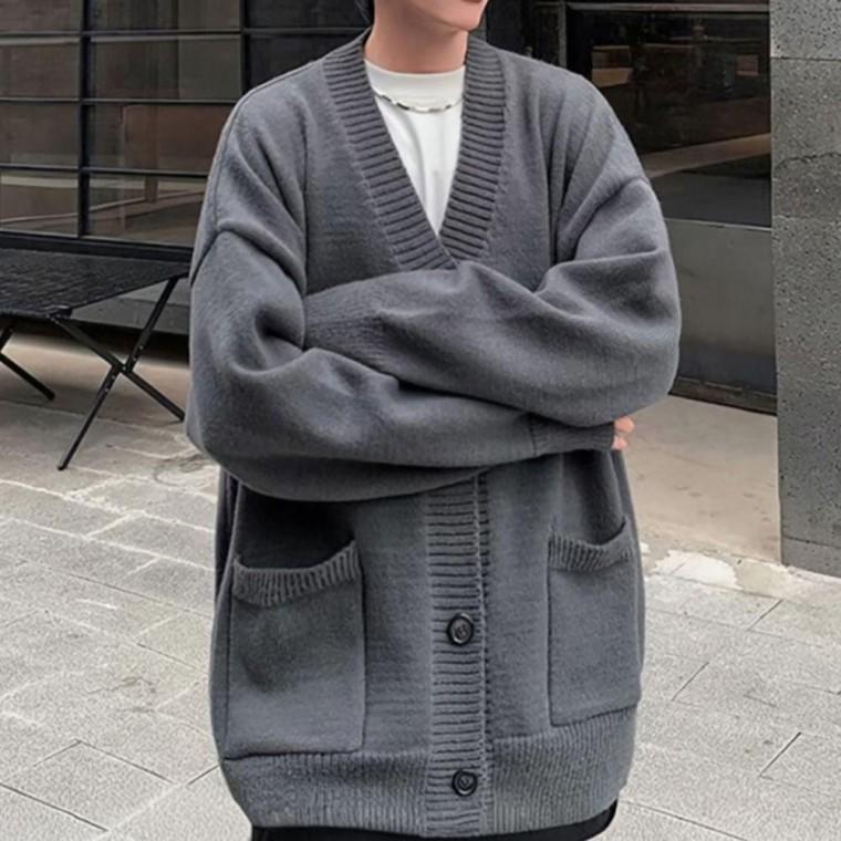 남성 오버핏 루즈핏 스타일 드롭 숄더 V넥 라인 깔끔 가디건 카디건 남자 가을 집업