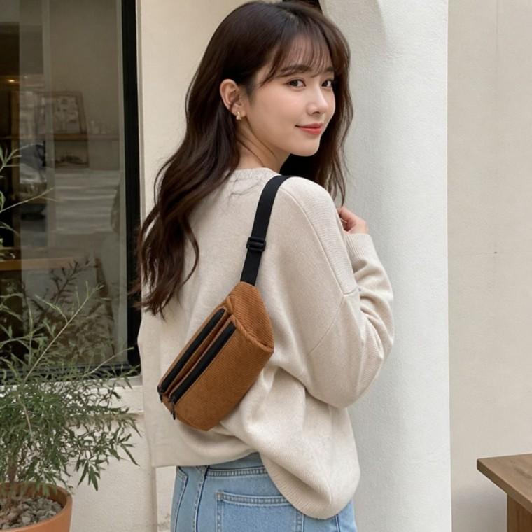 코듀로이 투포켓 숄더백 크로스백 미니 에코백 데일리 가을 겨울 여성 가방
