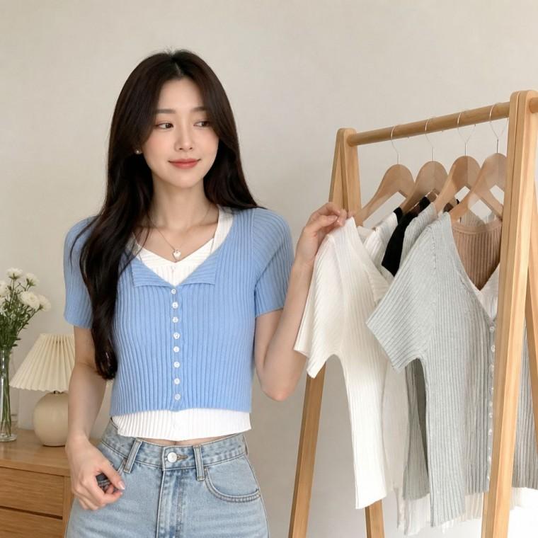 골지 가디건 여성 니트 레이어드룩 긴팔 상의 간절기 봄 가을 데일리룩