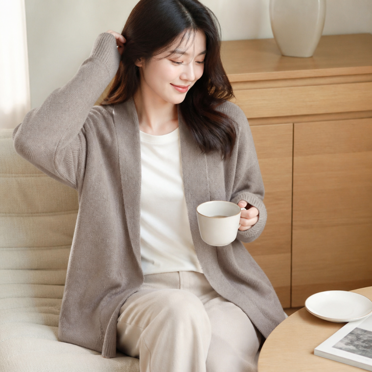 루즈핏 숄 가디건 여성 가을 상의 간절기 외투 베이직 니트숄 숄더랩