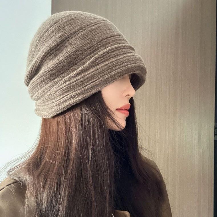 탄력 있는 캡 여성용 루즈핏 산모 모자 두 겹 착용 가능한 니트 모자 가을 겨울용 보온 모자 귀를 보호하는
