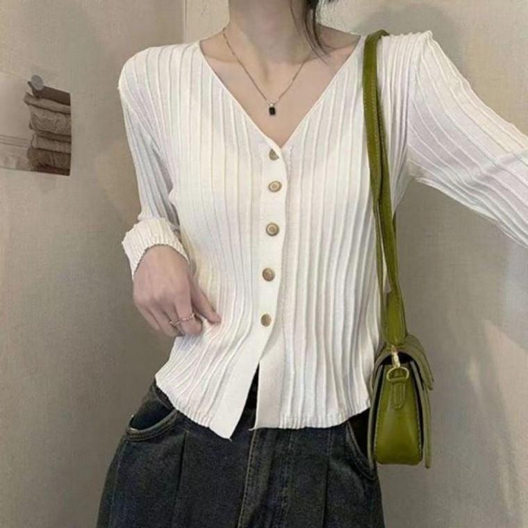 EAS 여성 골지 V슬림 긴팔 가디건 봄 가을 간절기 필수템