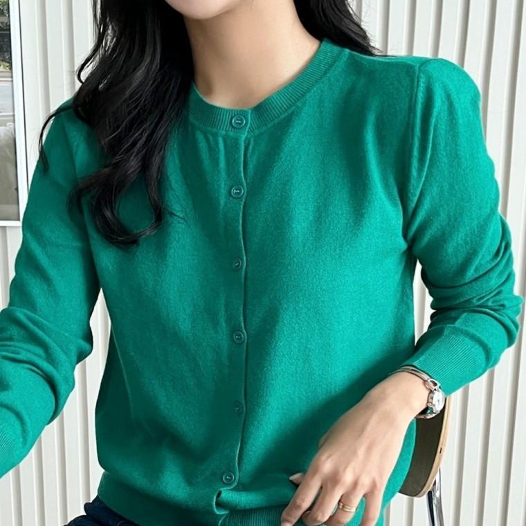 봄 가을 여자 가디건 데일리 니트 베이직 라운드넥