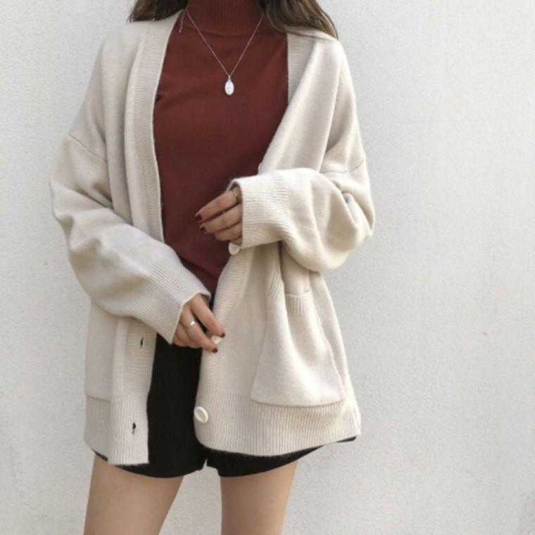 가디건 여자 가을 봄 3컬러 학생 브이넥 여자 카디건