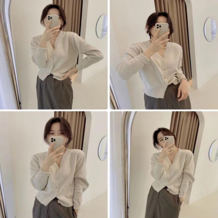 세미크롭브이넥가디건 여자 가을 봄 데일리 도톰 금장
