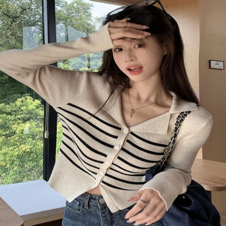 봄 슬림핏 여자 니트 가디건 아우터 골지 카라 가을