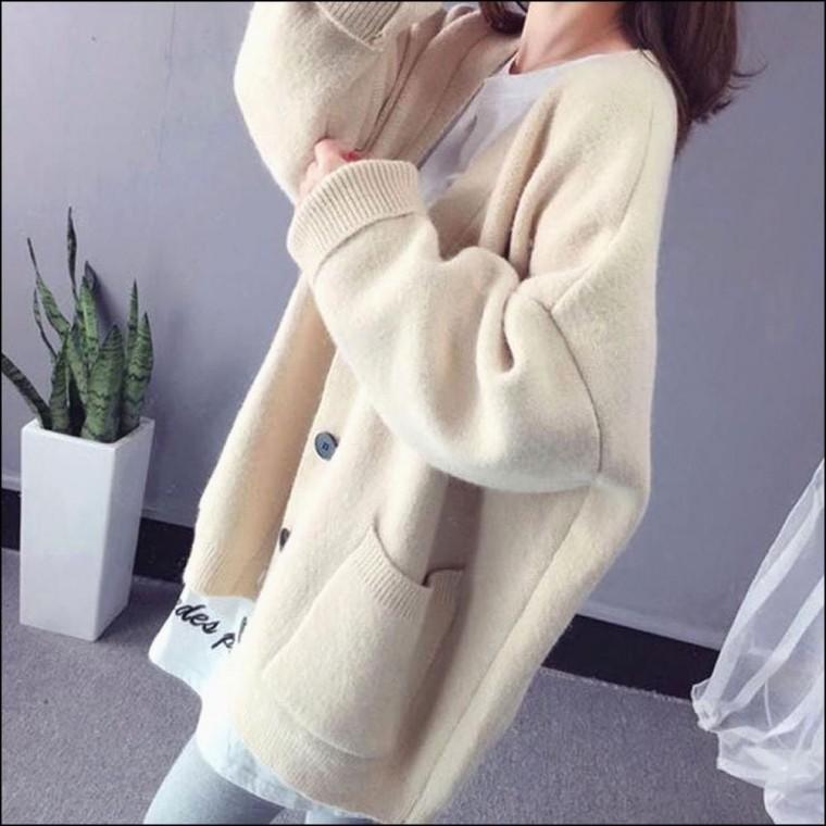 여자 도톰 겨울 아우터 오버핏 니트 가디건 가을 버튼