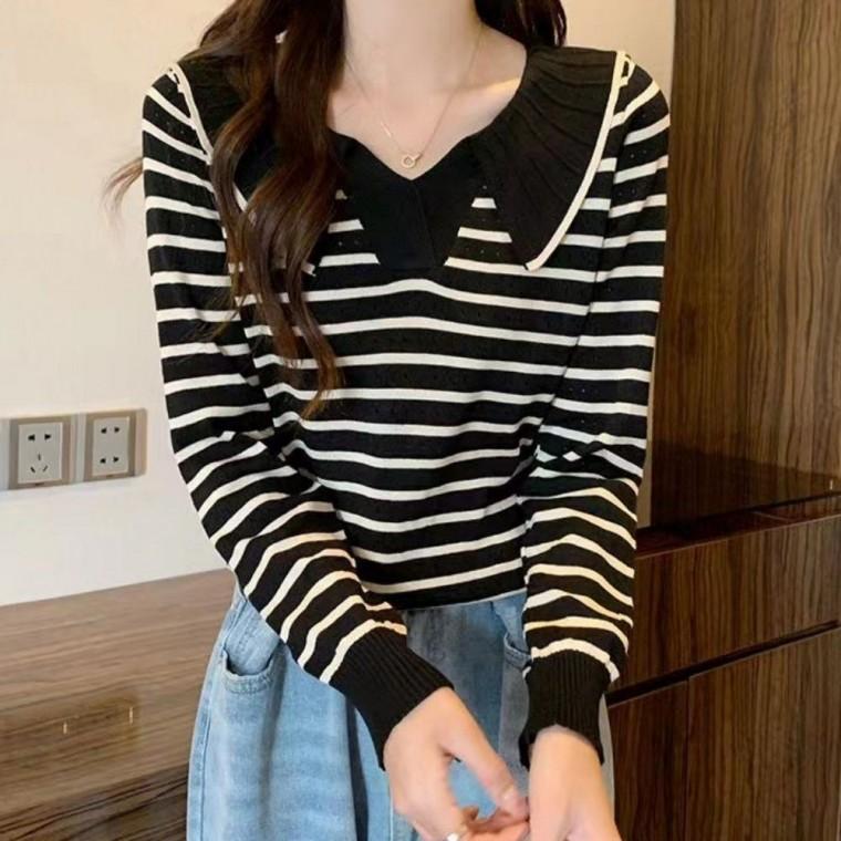 봄 긴팔 가을 펀칭 니트 빅카라 여자 단가라 상의