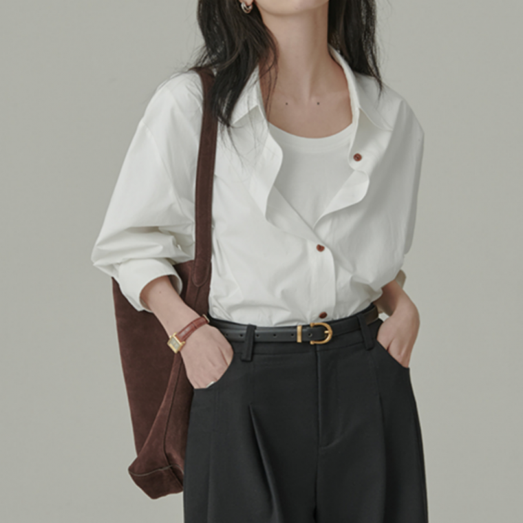 제이리본 여성 루즈핏 셔츠 남방 기본 무지 화이트 핑크 흰 카라 셔츠 레이어드 봄 가을 여자 오버핏 긴팔