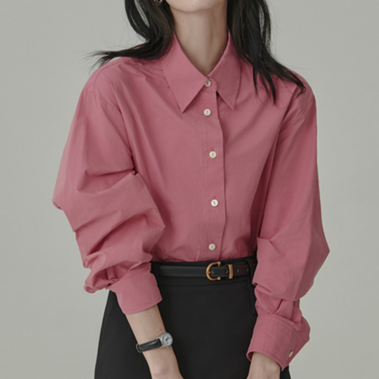 제이리본 무지 여성 핑크 화이트 루즈핏 셔츠 남방 기본 흰 카라 셔츠 레이어드 봄 가을 여자 오버핏 긴팔