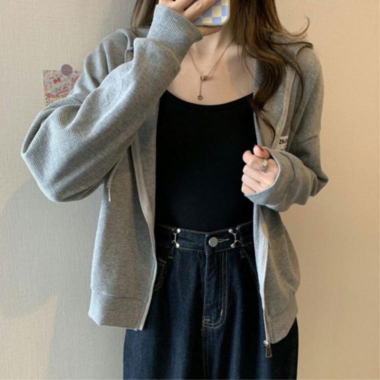 세미크롭 후드티 집업 루즈핏 가을코디 바람막이재킷 바람막이자켓 30대여성 여자후드 간절기후드 무지집업