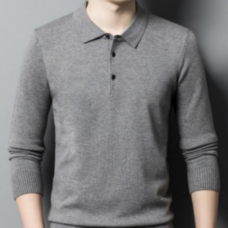가을 데일리 슬림핏 울 카라 단추 니트 긴팔 티셔츠