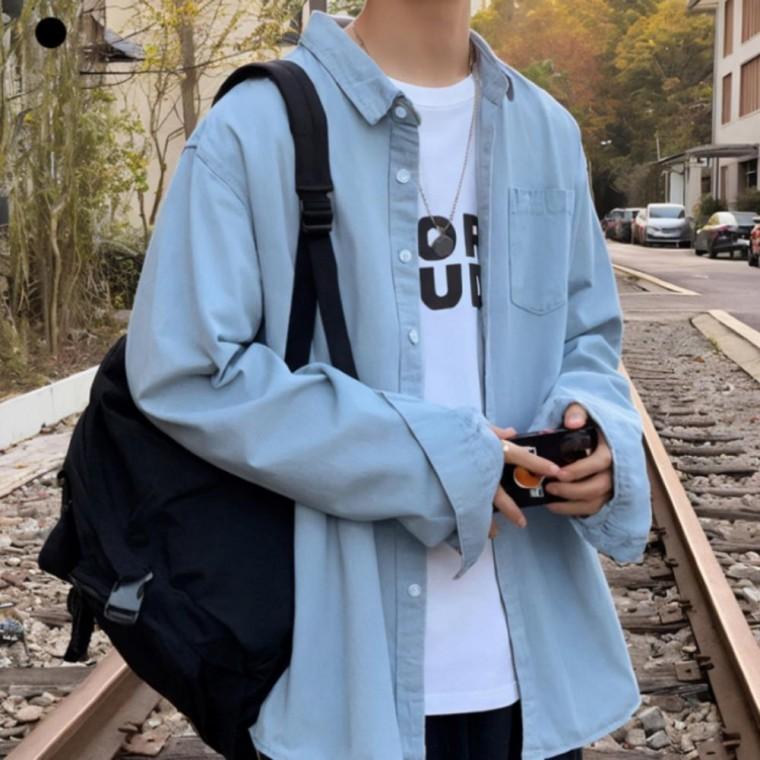 남성 남자 봄 가을 오버핏 연청 청 남방 데님 셔츠