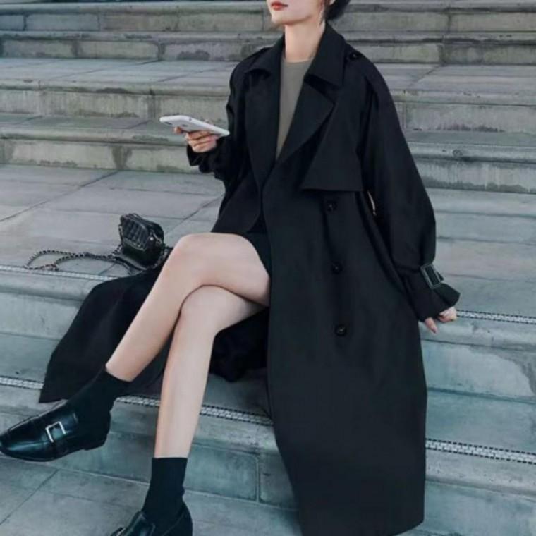 여성 베이직 루즈핏 트렌치 코트 가을 아우터 롱 자켓