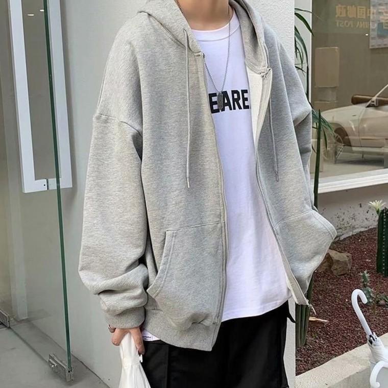 남자 여자 가을 간절기 얇은 데일리 무지 후드 집업 회색 블랙
