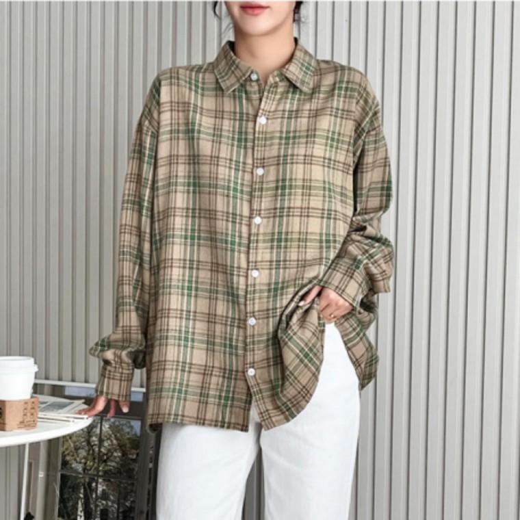 셔츠 남방 체크 긴팔 가을 여성 루즈핏 캐주얼