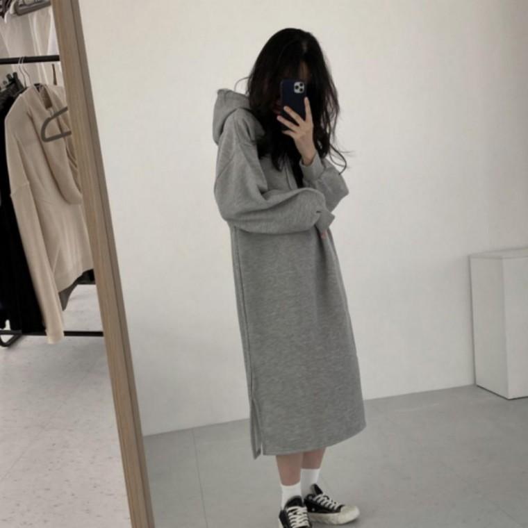 원피스 롱 빅사이즈 가을 후드 무지 기본 데일리