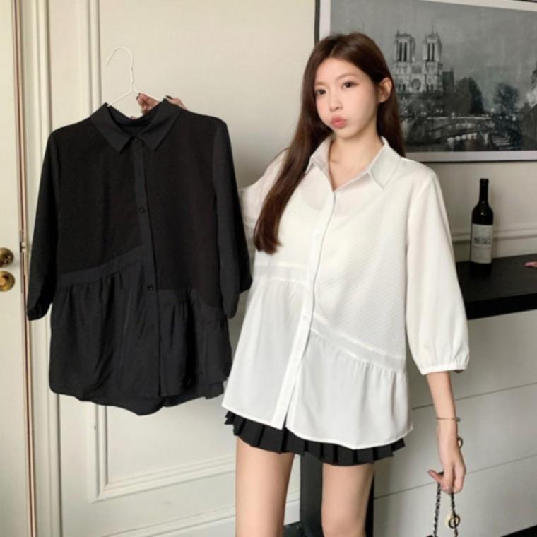 언발 셔링 7부 블라우스 루즈핏 가을블라우스 오버핏