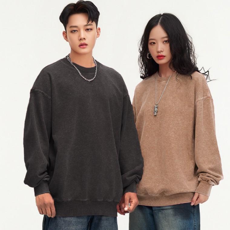 피그먼트 워싱 오버핏 맨투맨 봄 가을 남자 여자 커플 무지 맨투맨티셔츠