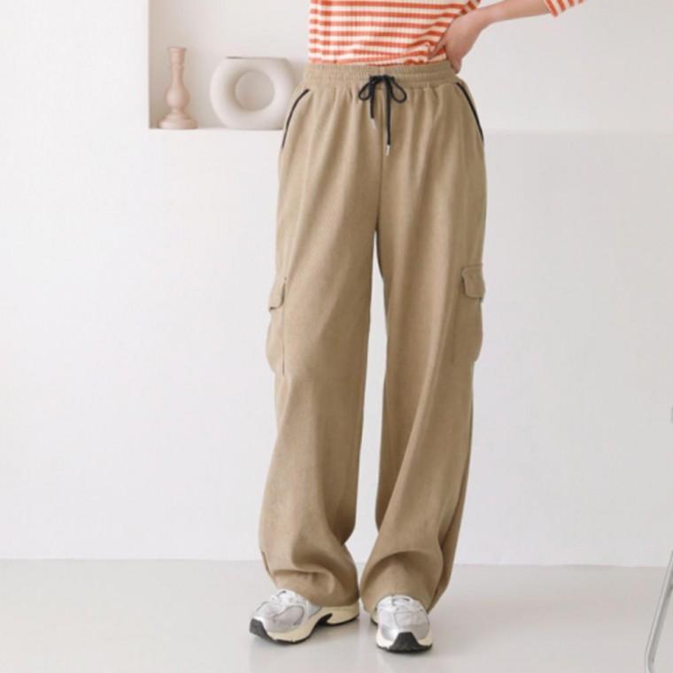 카고 팬츠 밴딩 와이드 가을 바지 여성 골덴 데일리
