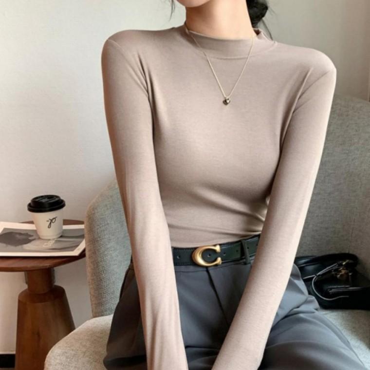 무지 여자 얇은 봄 반목 반목티 여성 데일리 긴팔 티셔츠 가을 이너