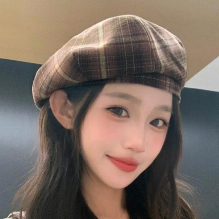 베레모 가을 모자 여성 체크 여자 빈티지 예쁜