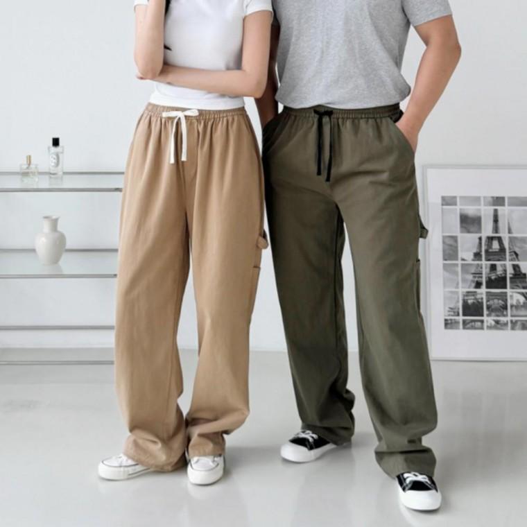 와이드 팬츠 가을 밴딩 남녀공용 캐주얼 스트링 힙한