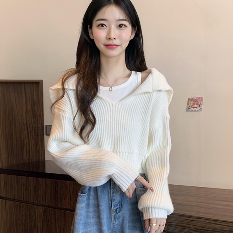 브이넥 오버핏니트 가을 겨울 카라 브이넥 벌룬 니트 아이보리