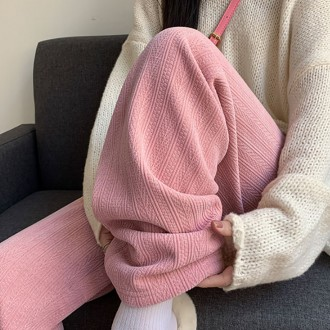 여성용 봄가을 니트 밴딩 팬츠 와이드 일자핏 면바지 편안한 트레이닝 바지