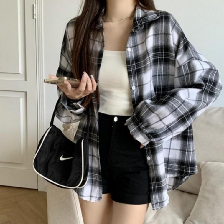 여성 여자 오버핏 루즈핏 캐쥬얼 가을 남방 체크 셔츠