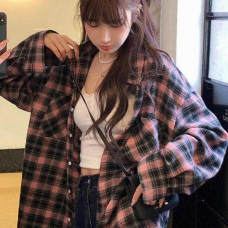 가을 여자 여성 체크 루즈핏 오버핏 셔츠 체크남방