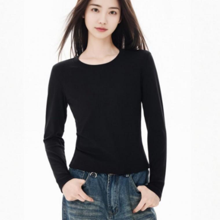 도매몰 라운드넥 가을 긴팔티 면 티셔츠 긴팔 세미크롭 봄