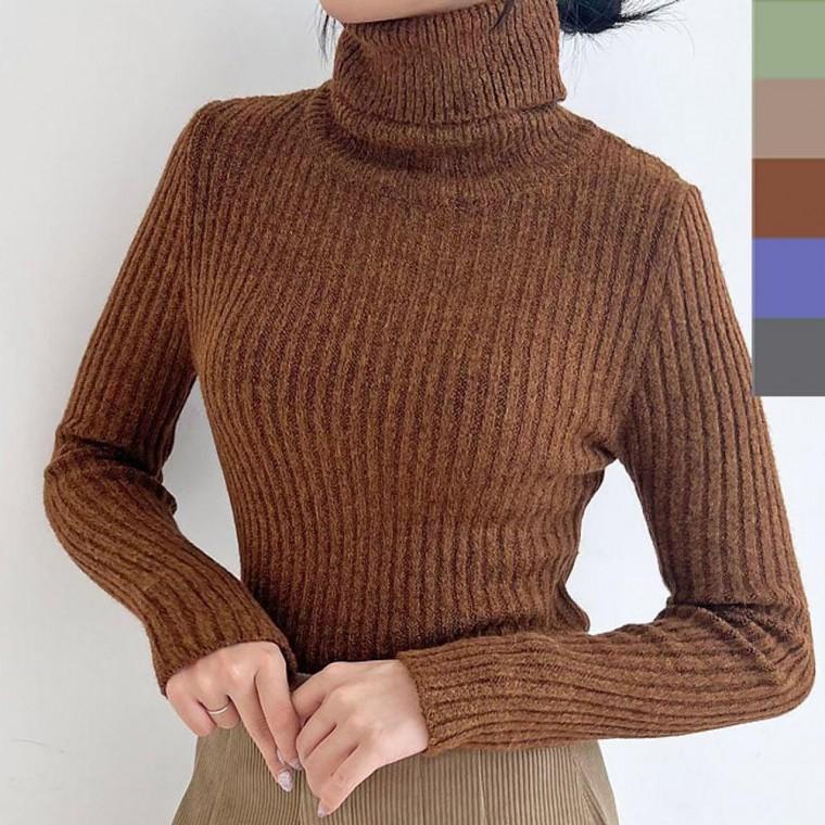 겨울 가을 이너 겨울 목폴라 슬림핏 니트티 골지 여성 여자옷