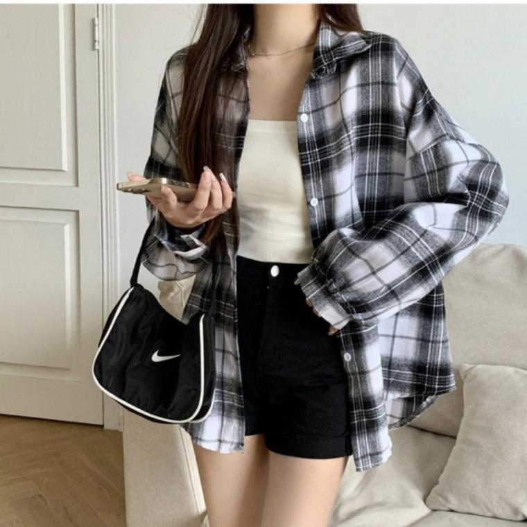 신상 가을 캐주얼 엘라 데일리룩셔츠 오버핏 체크 여성 셔츠 루즈핏