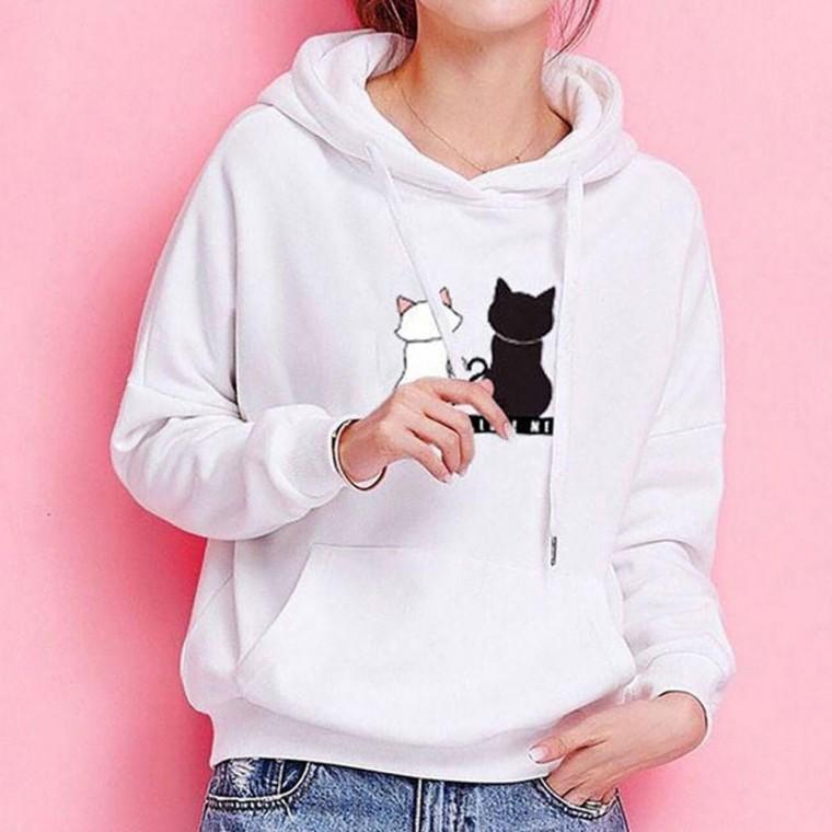 여자 귀여운 고양이 캐주얼 벨벳 긴팔 후드 티셔츠 후드티 데일리 가을 기모 남녀 공용