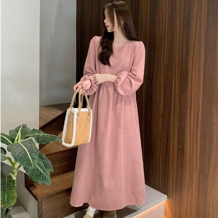 루즈핏 퍼프 코듀로이 원피스롱 캐주얼 골덴 파스텔 가을 데일리