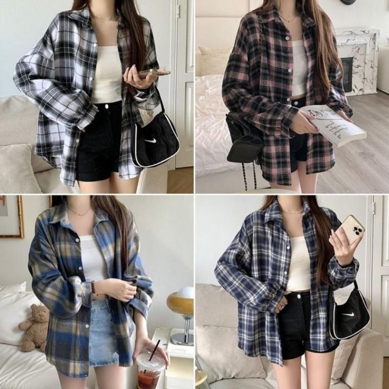여성 여자 오버핏 루즈핏 캐쥬얼 가을 남방 체크셔츠 긴팔티