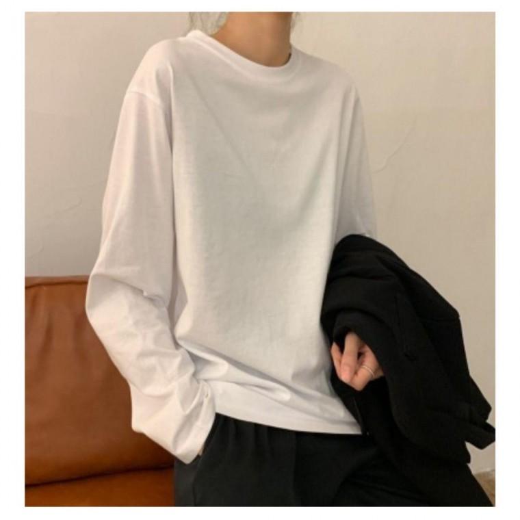 베이직 루즈핏 긴팔 티셔츠 빅사이즈 가을 신상 여성 의류 라운드 오버핏 무지 이너